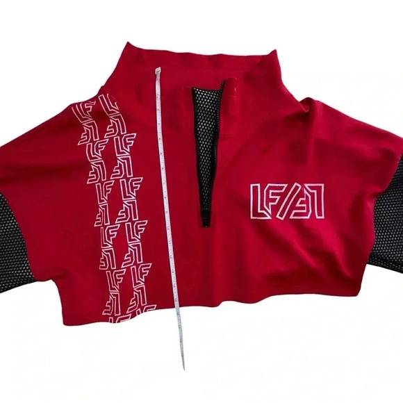 Vintage LF Cropped Red Black Track Suit Jacket OverSized Medium Mesh Detail - Picture 11 of 11